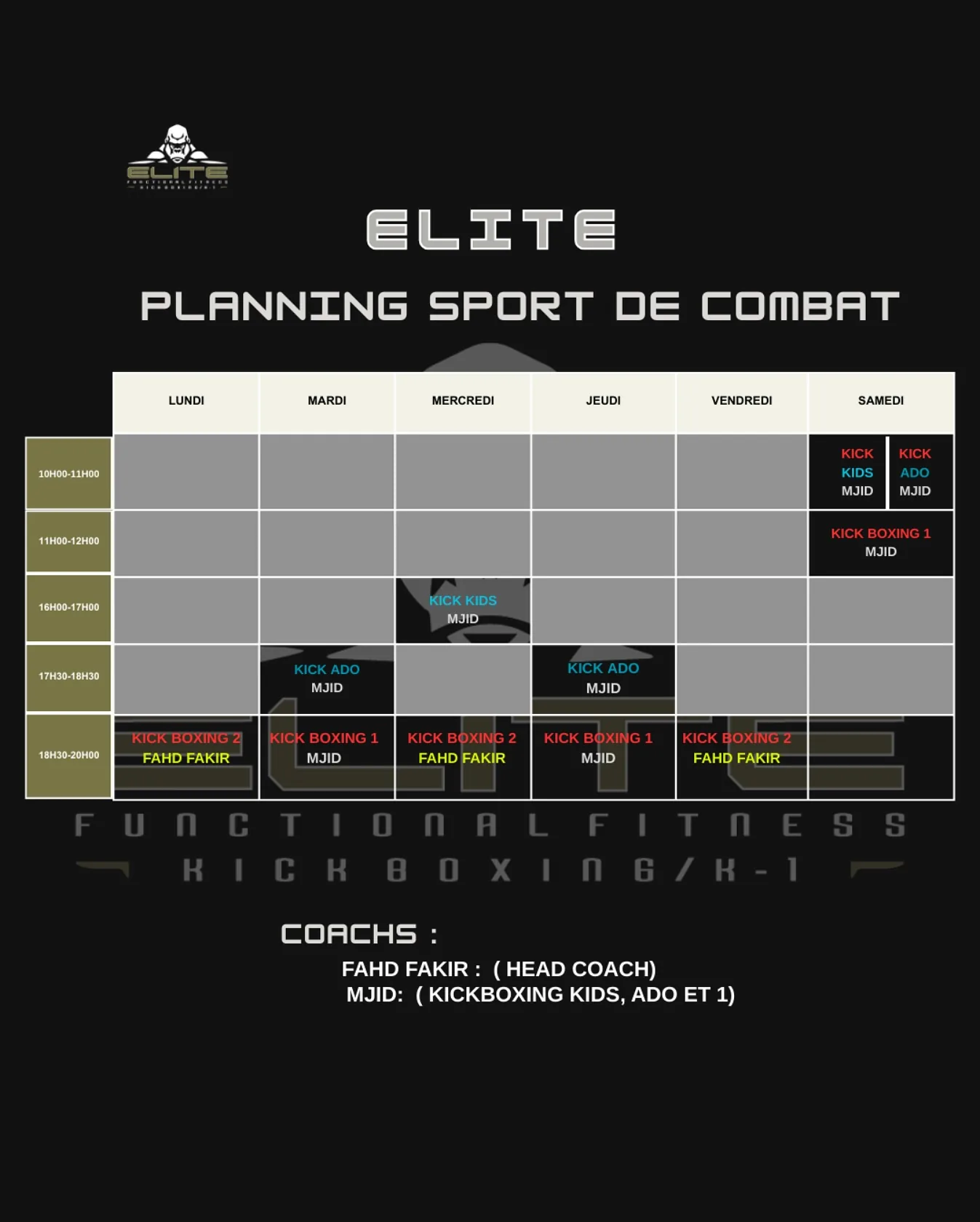 Affiche ELITE : Planning sport de combat